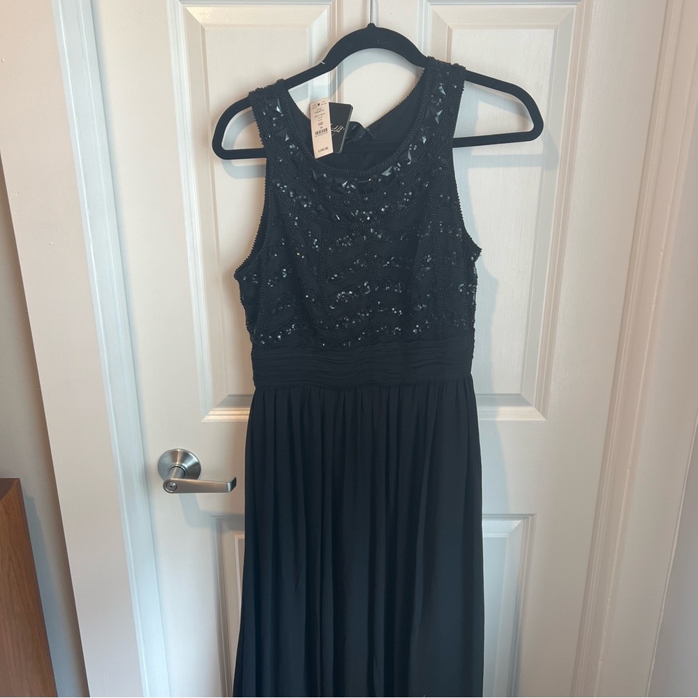 White House Black Market Black Sequin Gown Size 10 Formal Maxi Dress Beaded Bodi